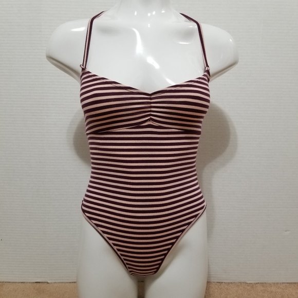 Forever 21 bodysuit Small striped sleeveless strappy caged back ruched bust - Picture 1 of 13